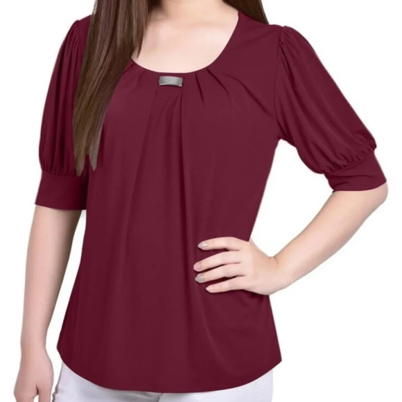 NY Collection Balloon Short Sleeve Top Stretchy Womens Petite Medium NWT - Picture 12 of 13